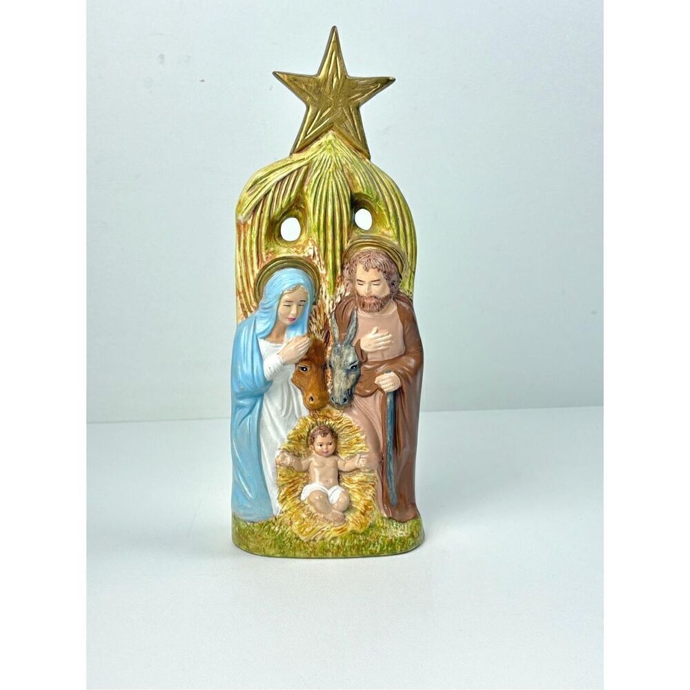 1980 Nested Nativity Holy Family Scene Mary, Joseph & Jesus Chalkware Sculpture